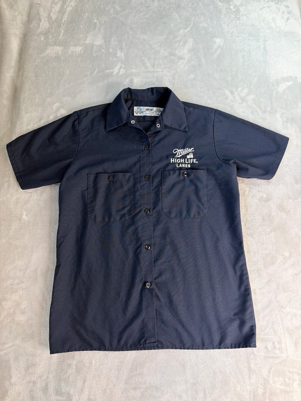Vintage Red Kap Miller High Life Lanes Shirt Navy 2-Sided Girl In The Moon Small